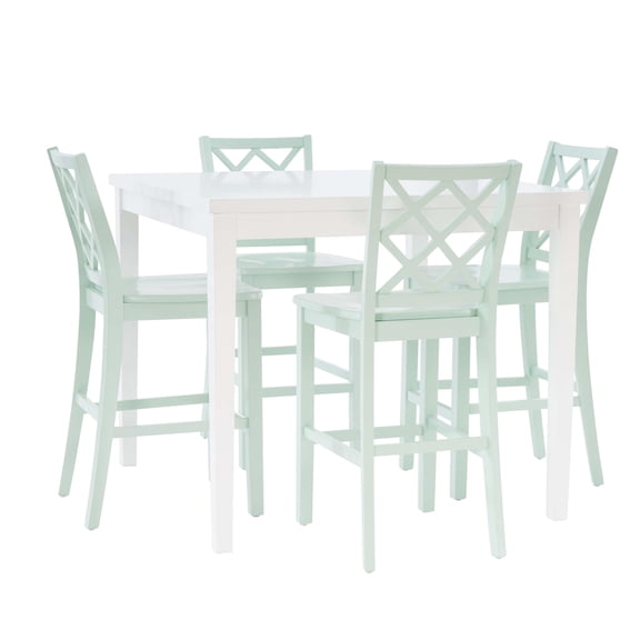 Linon Nico 5 Pce Counter Dining Set White Table/4 Mint Green Chairs in Wood