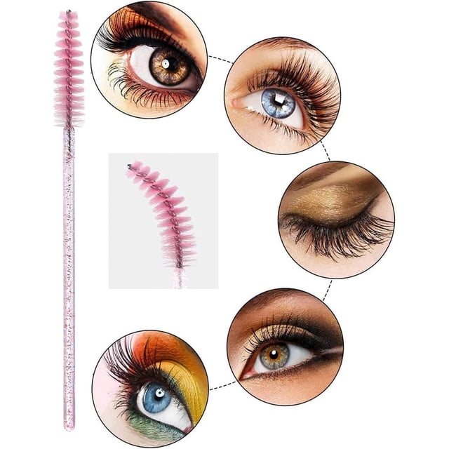 WIFKLSIIPG 50PCS Disposable Glittered Eyebrow Brush Lash Makeup Cosmetics Brush with Handle