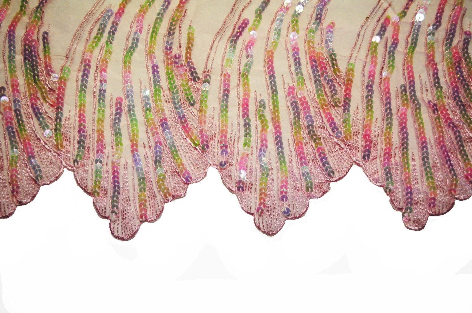 Lily 11" Bridal Pink Lilac Ivory Iridescent Sequins on Sheer Organza Lace Trim