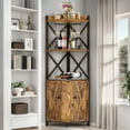 thumbnail image 2 of ModFusion 5-Tier Corner Bar Cabinet with Glass and Wine Holder, Rustic Brown, 2 of 10