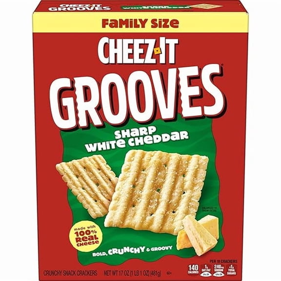 Cheez-It Grooves Crunchy Cheese Crackers, Snack Crackers, Lunch Snacks, Family Size, Sharp White Cheddar, 17oz Box