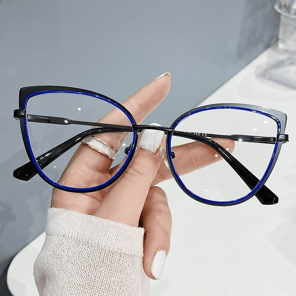 Anti-blue light glasses cat's eye retro glasses frame flat glasses with glasses European and American metal tide optical glasses frame-Red Gold