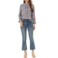 thumbnail image 3 of Allegra K Women's Bow Tie Ruffle Collar Button Down Long Sleeve Floral Blouse, 3 of 7