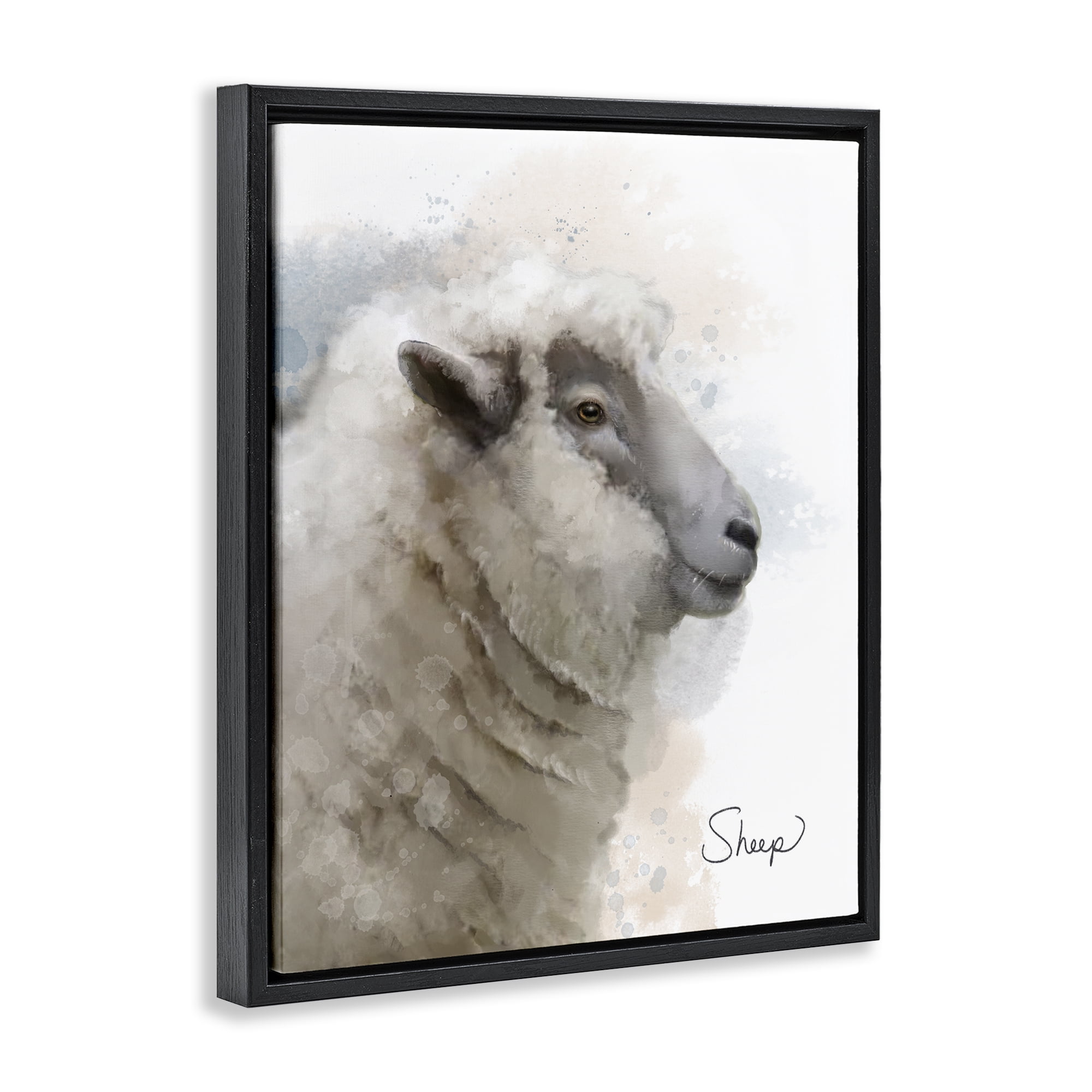 Stupell Industries Smiling Farm Sheep Animals Painting Black Floater Framed Canvas Art Print Wall Art, 25 x 31