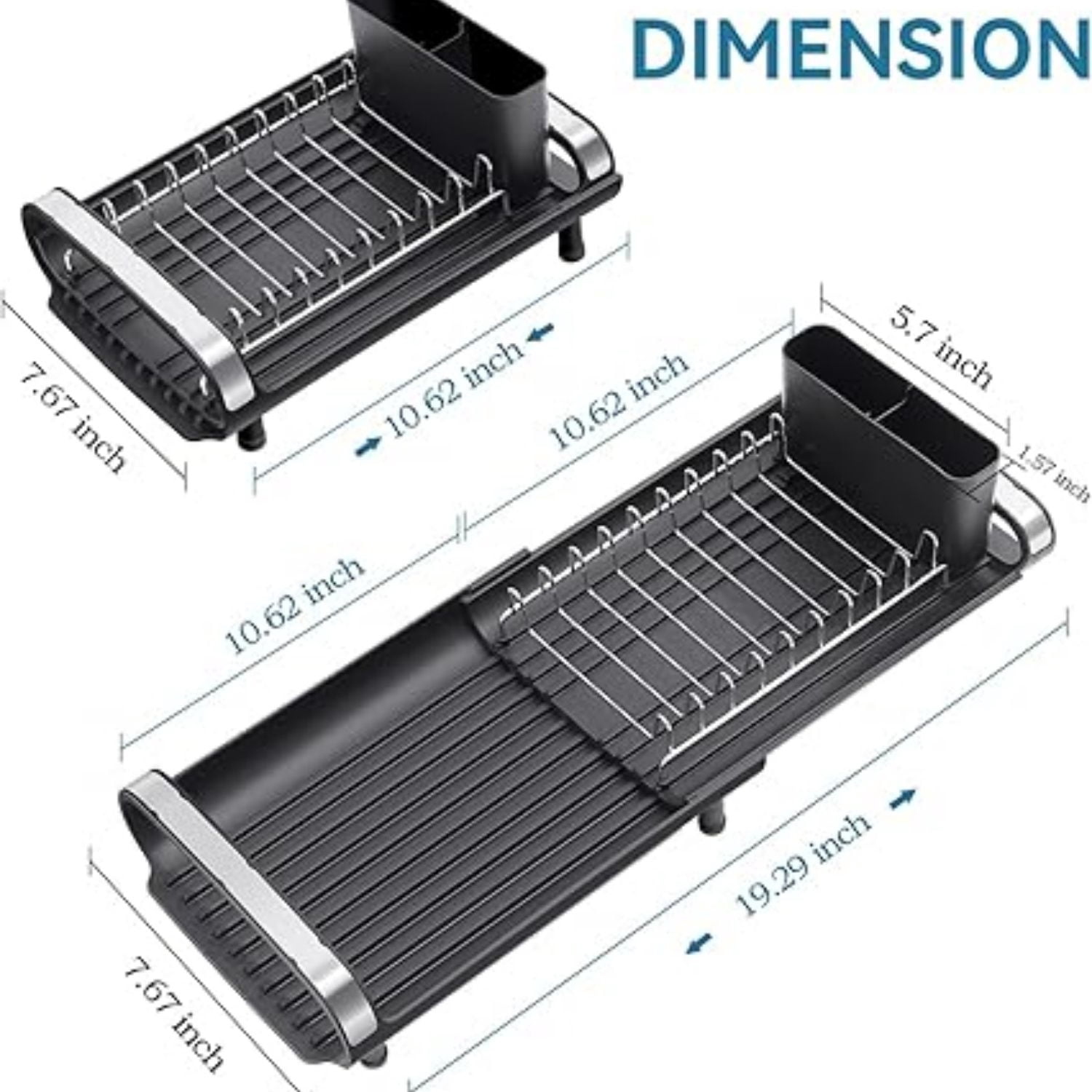 Expandable Dish Rack, Compact Dish Drainer, Stainless Steel Dish Drying Rack with Removable Cutlery Holder, Anti Rust Plate Rack, Small Sink Drainer for Sink or Kitchen Countertop