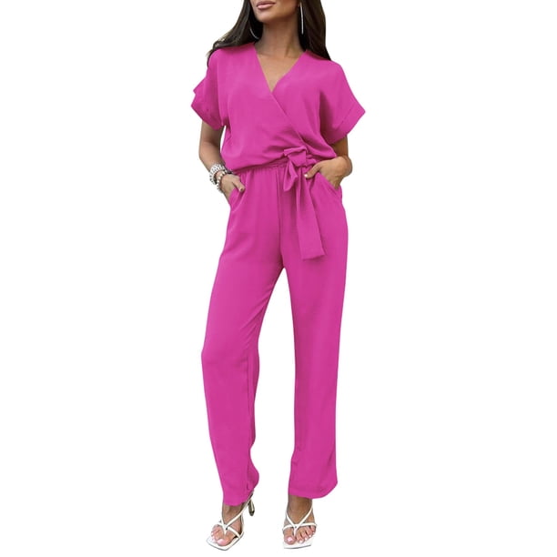 Mono Enterizo PRETTYGARDEN Rojo Rosado Talle M Cuello en V