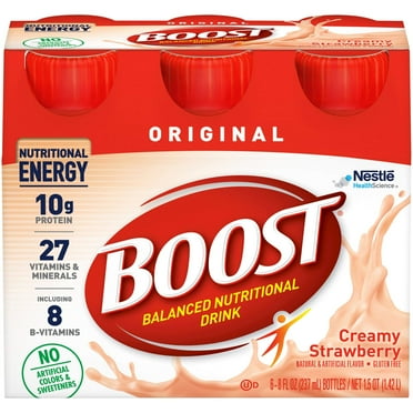 Boost Original Balanced Nutritional Drink, Creamy Strawberry, Nutritional Energy With Protein, Vitamins & Minerals, 6 - 8 Fl Oz Bottles/Pack (Pack Of 1)