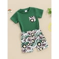 thumbnail image 6 of Aojekbee 2Pcs Baby Boy Summer Outfits Short Sleeve T-Shirt + Truck Print Shorts Set Infant Clothes, 6 of 10