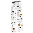 thumbnail image 4 of LIIPEE Girls Boys Sleepwear Pants Halloween Cartoon Pumpkin Ghost Graphic Printed Elastic Waist Straight Wide Leg Trousers Elegant Birthday Pants,White,3-4 Years, 4 of 4