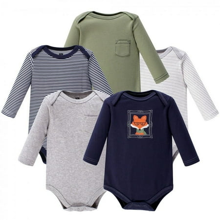 UPC: 0660168535242 | Hudson Baby Infant Boy Cotton Long-Sleeve Bodysuits 5pk  Mr Fox  0-3 Months