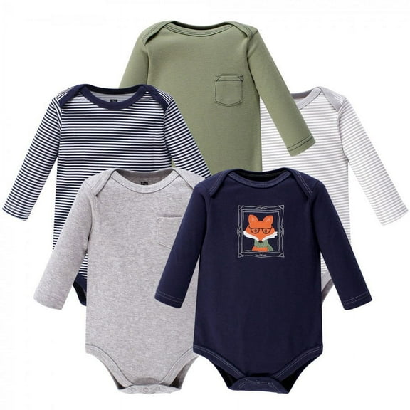 Hudson Baby Cotton Long-Sleeve Bodysuits, 5-Pack, Newborn- 24 Months