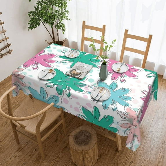 XMXY Table Cloth Rectangle Table, Cartoon Cute Flowers Dining Table Cover Waterproof Washable Outdoor Tablecloth, 54 X 72 Inch
