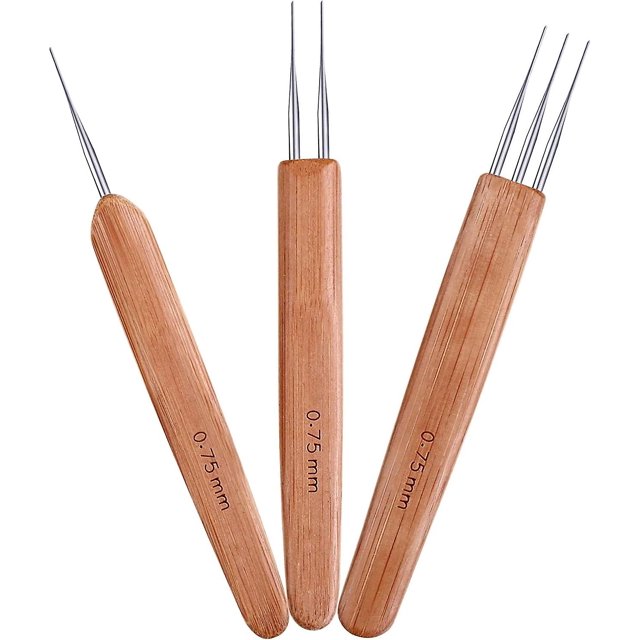 3 Pieces Crochet Needle Hair, Crochet Hook Bamboo Dreadlocks Needle Weaving Crochet for Hair Braiding, Latch Hook Crochet Needle for Kids Adults Braid