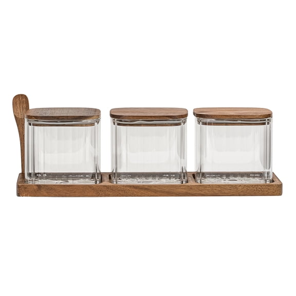 10 Strawberry Street Everyday Acacia 3-piece Glass Canister Set w. Tray, Square