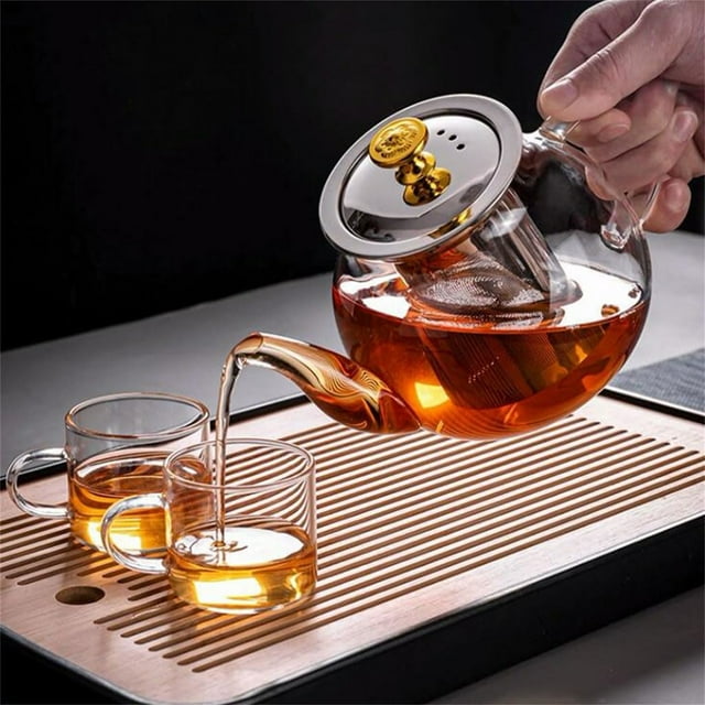 Veeogra Big sale!GlTeapot Stovetop 400ml, Borosilicate Clear Tea Kettle with Removable Stainless Steel Infuser, Teapot Blooming and Loose Leaf Tea Maker Tea Brewer for Camping, TravelClear,