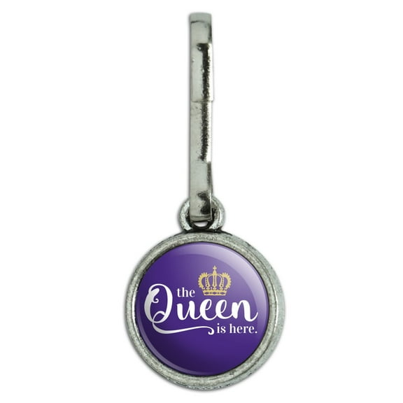 The Queen is Here Crown Royalty Antiqued Charm Clothes Purse Suitcase Backpack Zipper Pull Aid