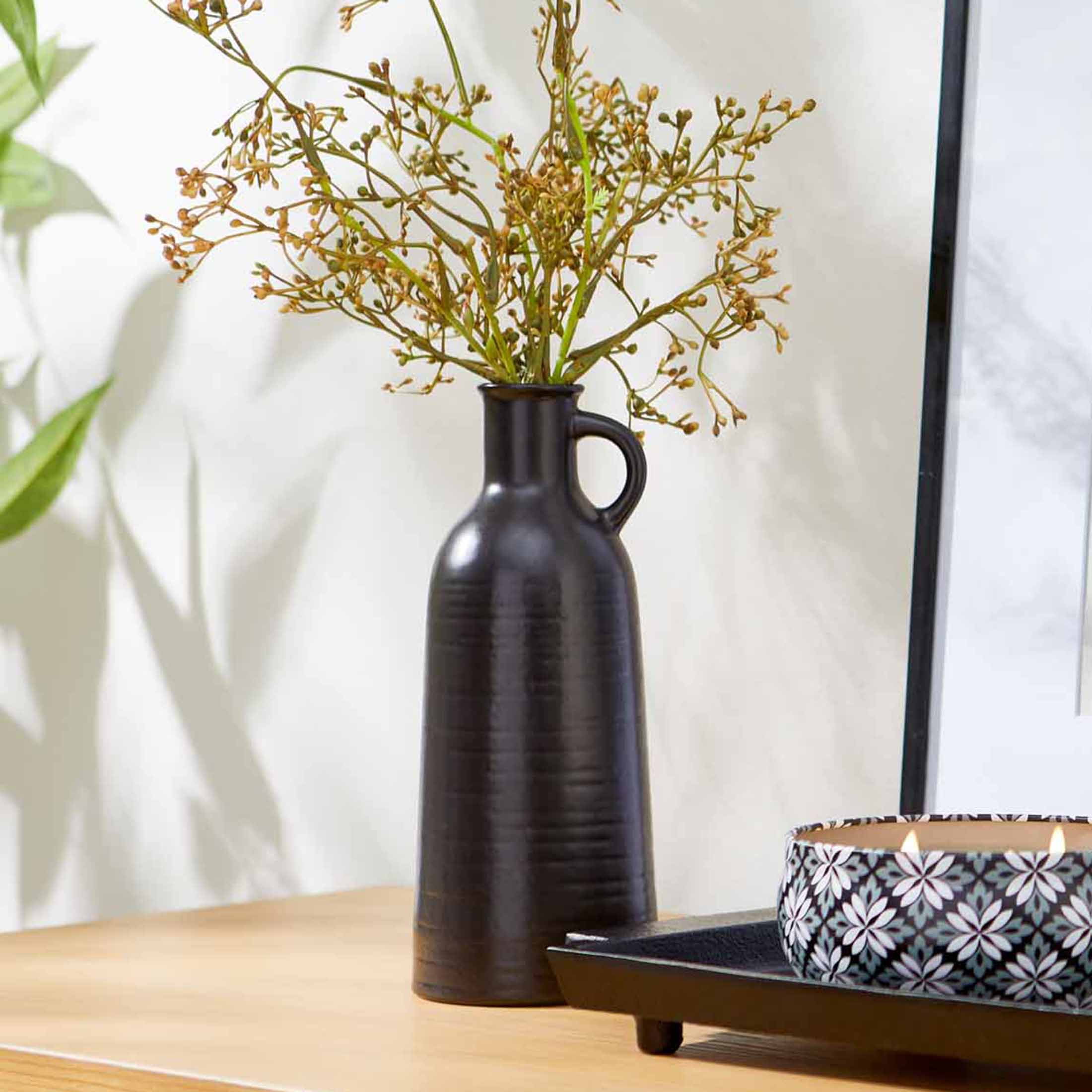 (1 pack) Better Homes & Gardens 8" Black Ceramic Jug Vase