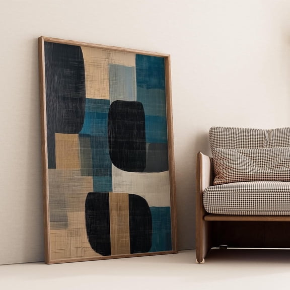 Blue Horizon Wabi Sabi Abstract Geometric Wall Art Print Minimalist Modern Decor Teal Blue And Beige Warm Tones Wall Art Luxury Print Wall Art, Modern Wall Decor, 8x12 UNFRAMED