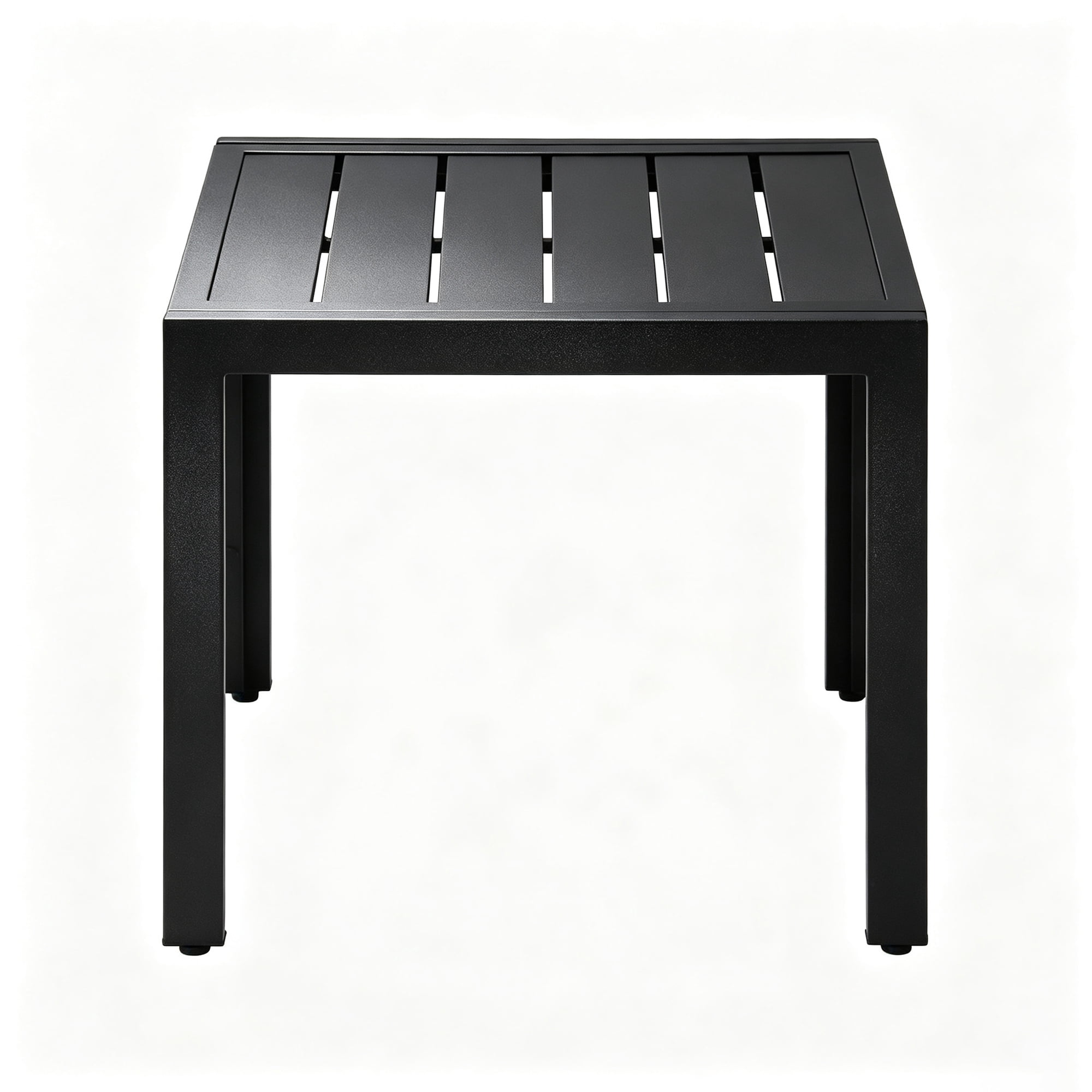 Abble 20 Inch Square Outdoor Side Table, Black Metal Patio End Table with Slatted Tabletop, Weather Resistant Steel Frame Outdoor Side Table for Garden, Porch, Deck, Backyard