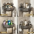 thumbnail image 5 of Suction Cup Corner Shower Shelf, No Drilling Bathroom Shower Caddy with Towel Bar Hooks, Aerospace Aluminum Storage Rack for Corner, 5 of 6