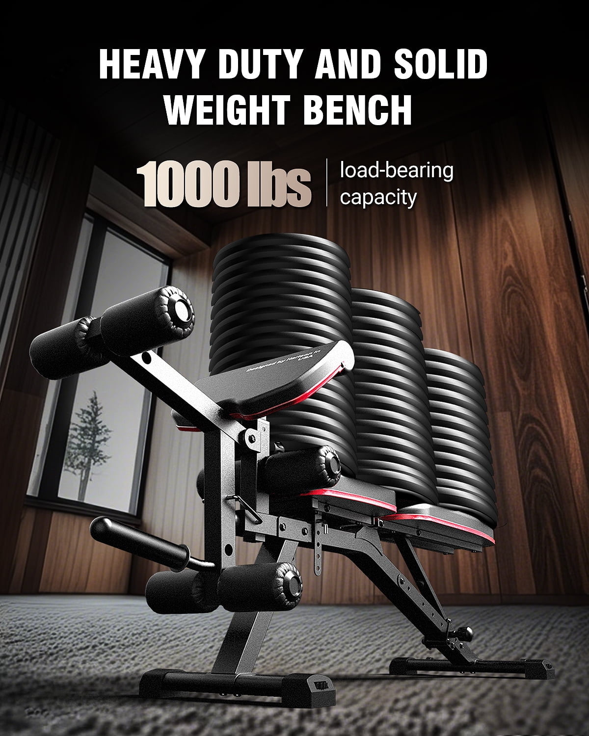 HARISON Adjustable Weight Bench with Leg Extension and Preacher Pad, 1000LBS Workout Bench with 6-Tier A-Frame Dumbbell Rack Stand, Heavy Duty Home Gym Strength Training Set(No Weights or Bar)