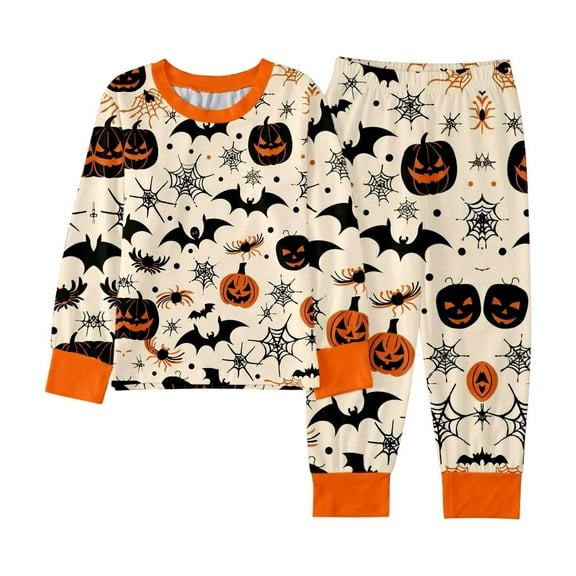 HAYIMI Halloween Kids Pajama For Girls Boys Cozy Sleepwear With Pumpkin Ghosts Prints O-Neck Long Sleeve T-Shirts Pants Homewear, 2-3 Years