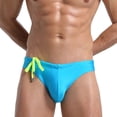 thumbnail image 2 of sunsanly Low Rise High Elasticity Swimming Trunks Men Solid Color Drawstring Surf Briefs Beachwear, 2 of 8