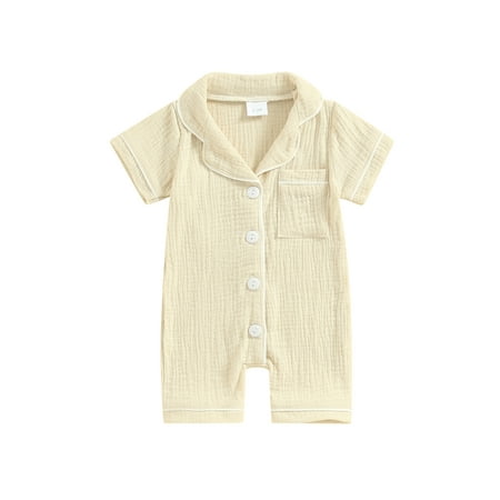 

Mioliknya Baby Boys Girls Jumpsuits Short Sleeve Lapel Collar Button Up Pajamas