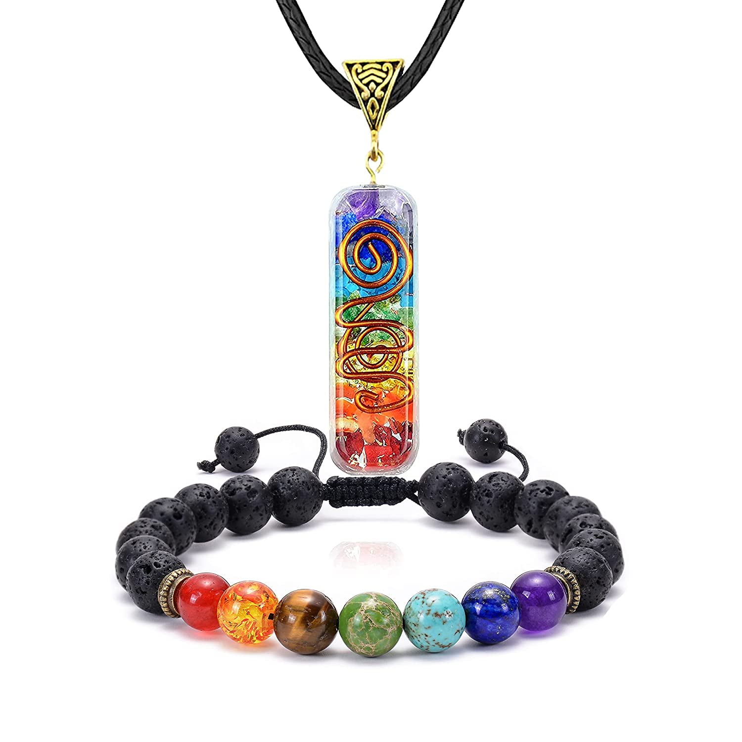 7 Chakra Elastic Beaded Power Bracelet and Layered Pendulum Healing Meditation 