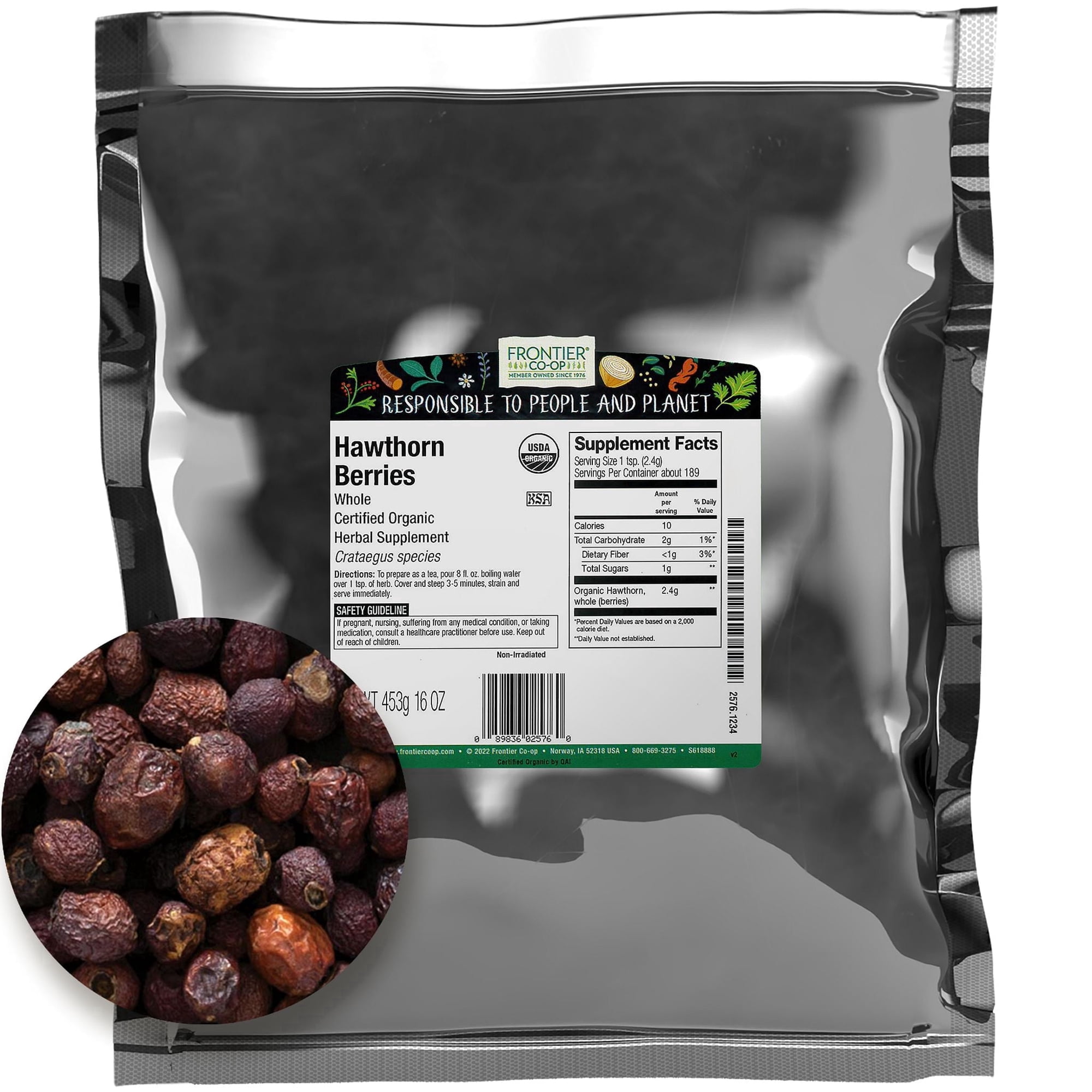 Frontier Co-op Certified Organic Hawthorn Berries, 16 oz. Bag