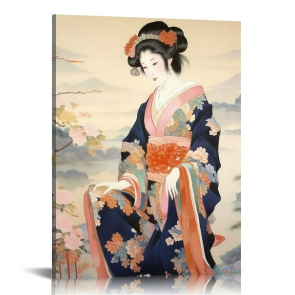 Nawypu Haruyo Morita Poster Aesthetic Wall Art Japanese Geisha Art Posters Japanese Kimono Beauty with Flow Canvas Painting Wall Art Poster for Bedroom Living Room Decor
