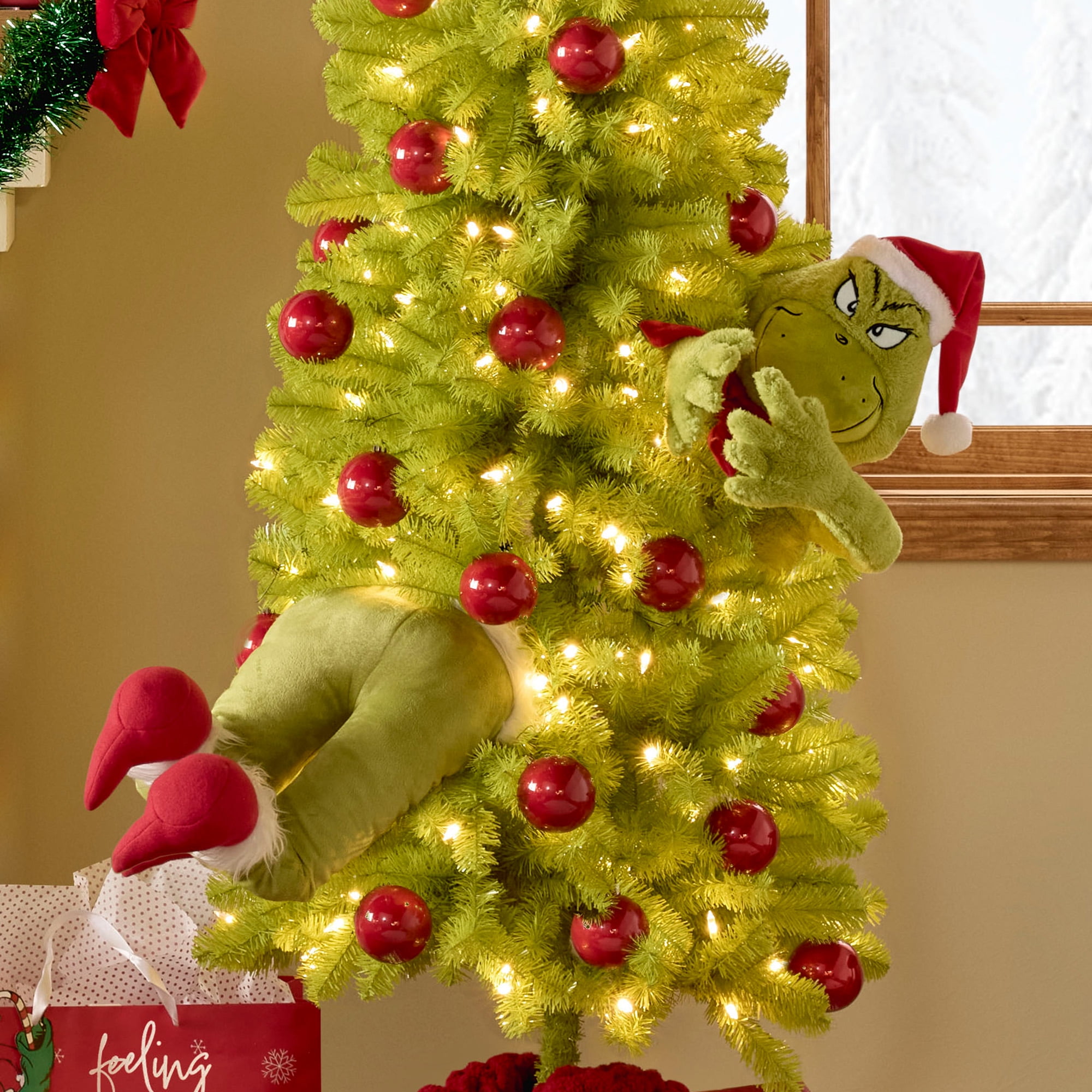Dr. Seuss' How The Grinch Stole Christmas Grinch Furry Plush Leg Christmas Décor 12.6 inch by Ruz - Green with Red Santa Boots