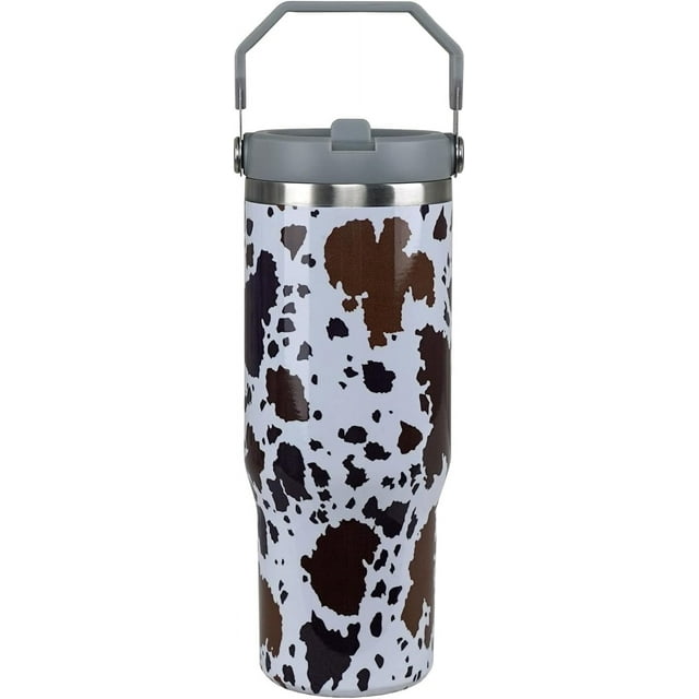 Tasse à Café 30 oz Imprimé Vache Isolée avec Poignée et Paille Rabattable en Acier Inoxydable Cadeaux Uniques pour Femmes