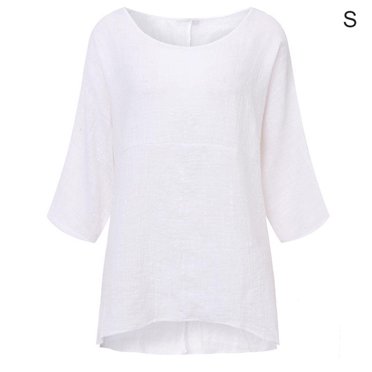 Femmes T-Shirt Couleur Unie Casual Haut Manches Courtes Lin T-Shirt Manches Courtes T Blouse, Blanc, S