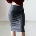 thumbnail image 3 of Elainilye Fashion Leather Skirt Full Length Suede Skirt with Split Deerskin Velvet Skirt with High Waist and Buttocks Skirt,Gray, 3 of 5