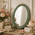 thumbnail image 5 of Large Green Oval Wall Mirror, Vintage Decorative Hanging Mirror with Gold Lace Frame for Bedroom Entryway Hallway Home Decor, 5 of 6