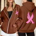 thumbnail image 2 of Oversized Hoodie Womens Hoodie Sweatshirt for Women Casual Daily Wear Zip Up Women's Zip Up Hoodie Pullover Cancer Awareness Month Long Sleeve Pocket Drawstring Casual Sweatshirt For Everyday Wear, 2 of 6