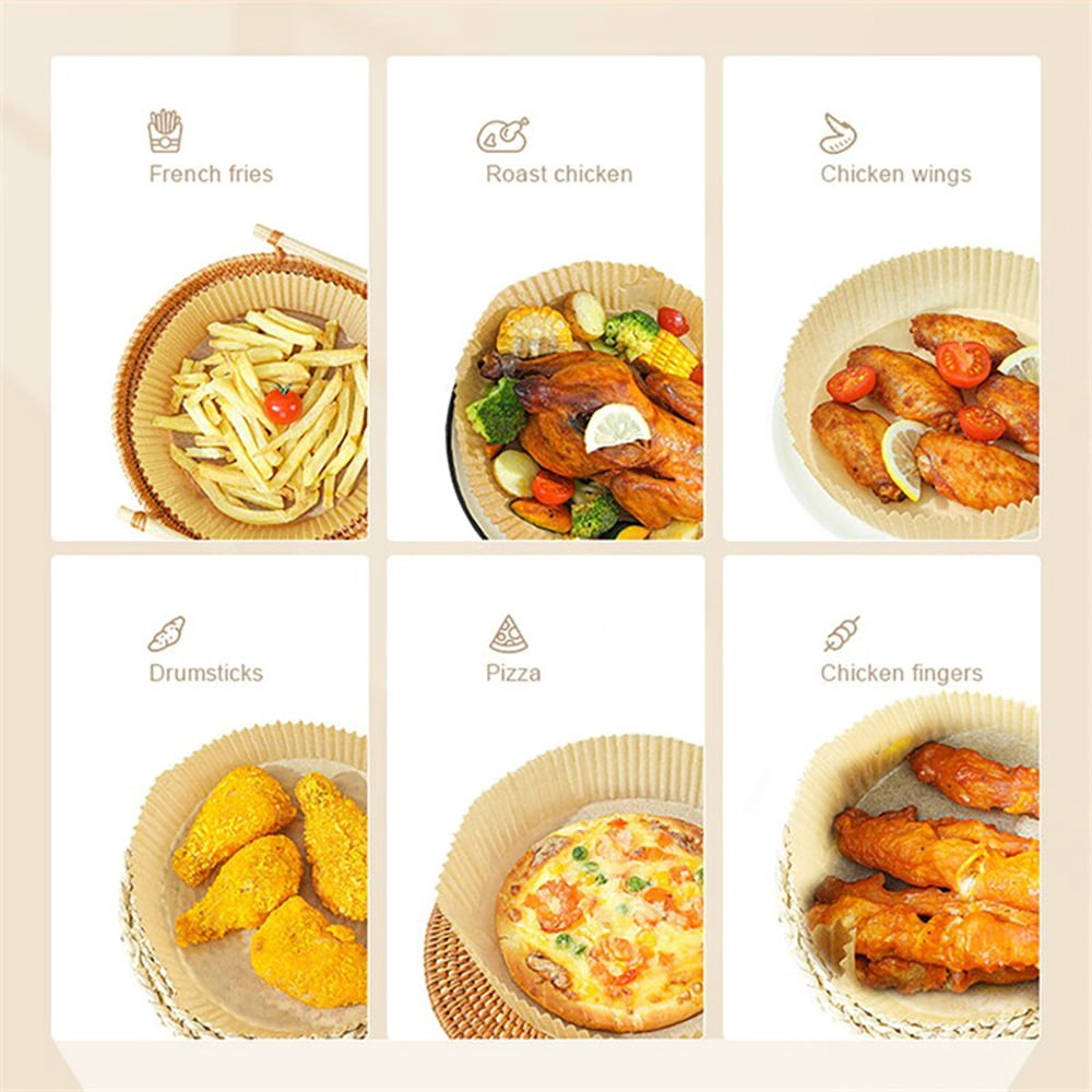 100PCS Disposable Air Fryer Liners Paper, Non-stick Air Fryer Paper, Baking Paper for Air Fryer Oil-proof, Water-proof, Parchment for Baking Roasting Microwave