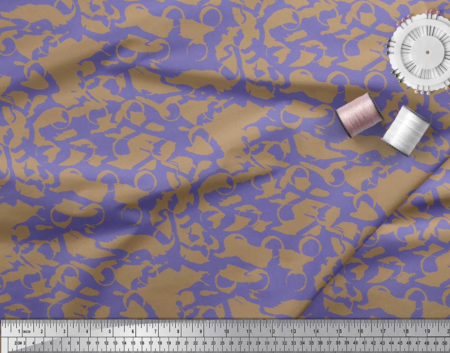 Soimoi Brown Silk Fabric Abstract Circles Abstract Decor Fabric Printed Yard 42 Inch Wide
