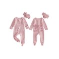 thumbnail image 2 of RUINIXCW Newborn Baby Girl Spring Fall Winter Clothes Outfit Knitted Footed Romper Long Sleeve Crew Neck Frills Zipped Footie Jumpsuit and Headband, 2 of 9