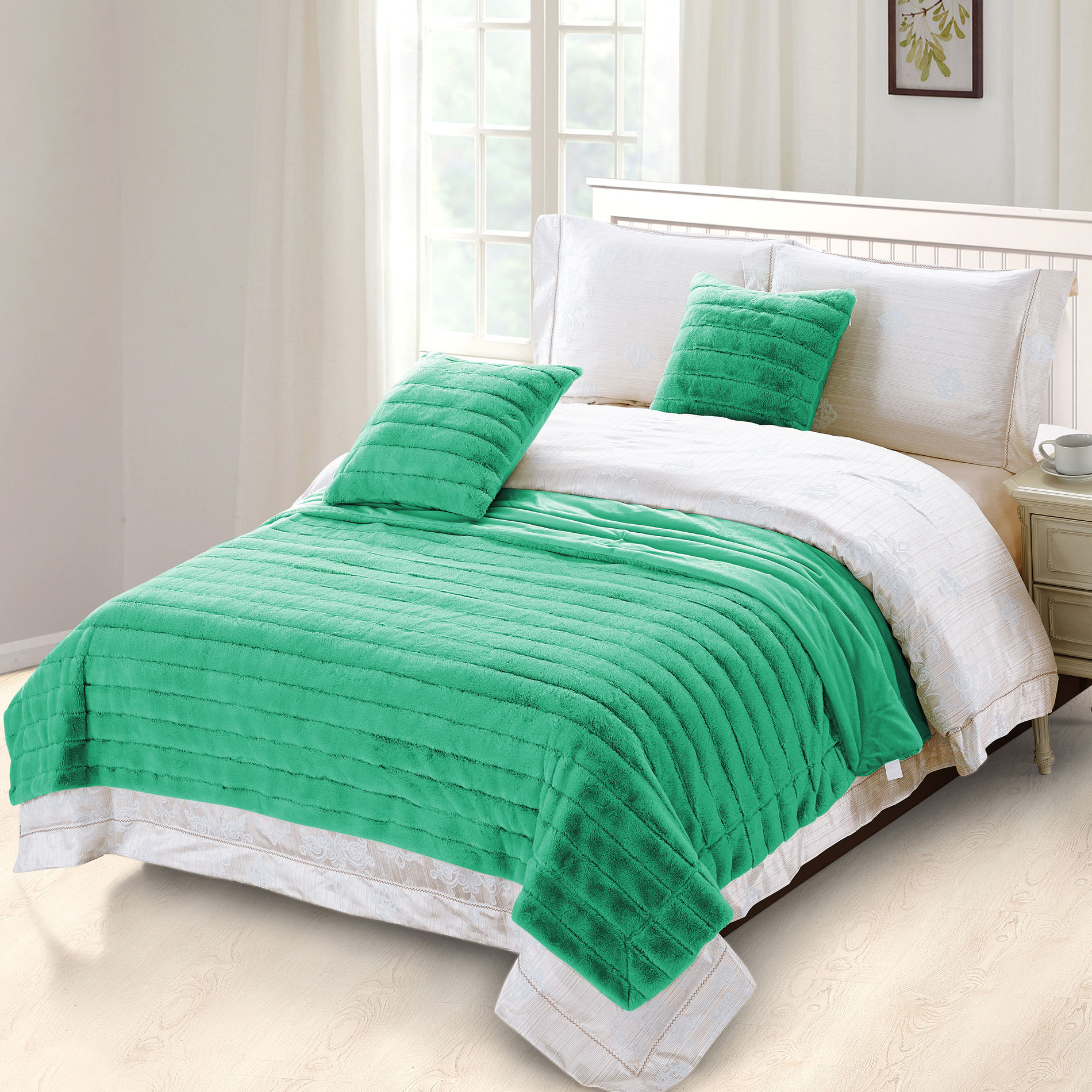 BOON Rabbit Fur Throw Blanket with 2 Pillow Combo Set