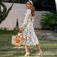 thumbnail image 3 of IWEMEK Womens Fall Dress Casual Square Neck Wedding Guest Dresses Loose Fitting Cuff Sleeve Young Adult Flower Clothes, 3 of 7