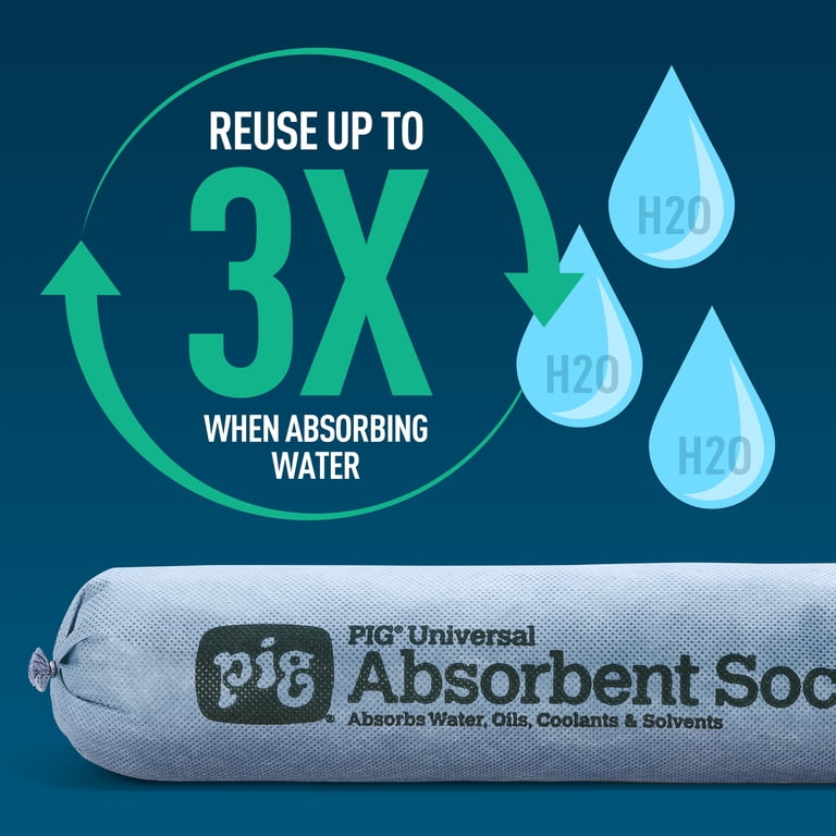 Socquette Absorbante Anti-hydrocarbures PIG - 3x8 Pieds, Neuf, Pour Atelier Ou Garage