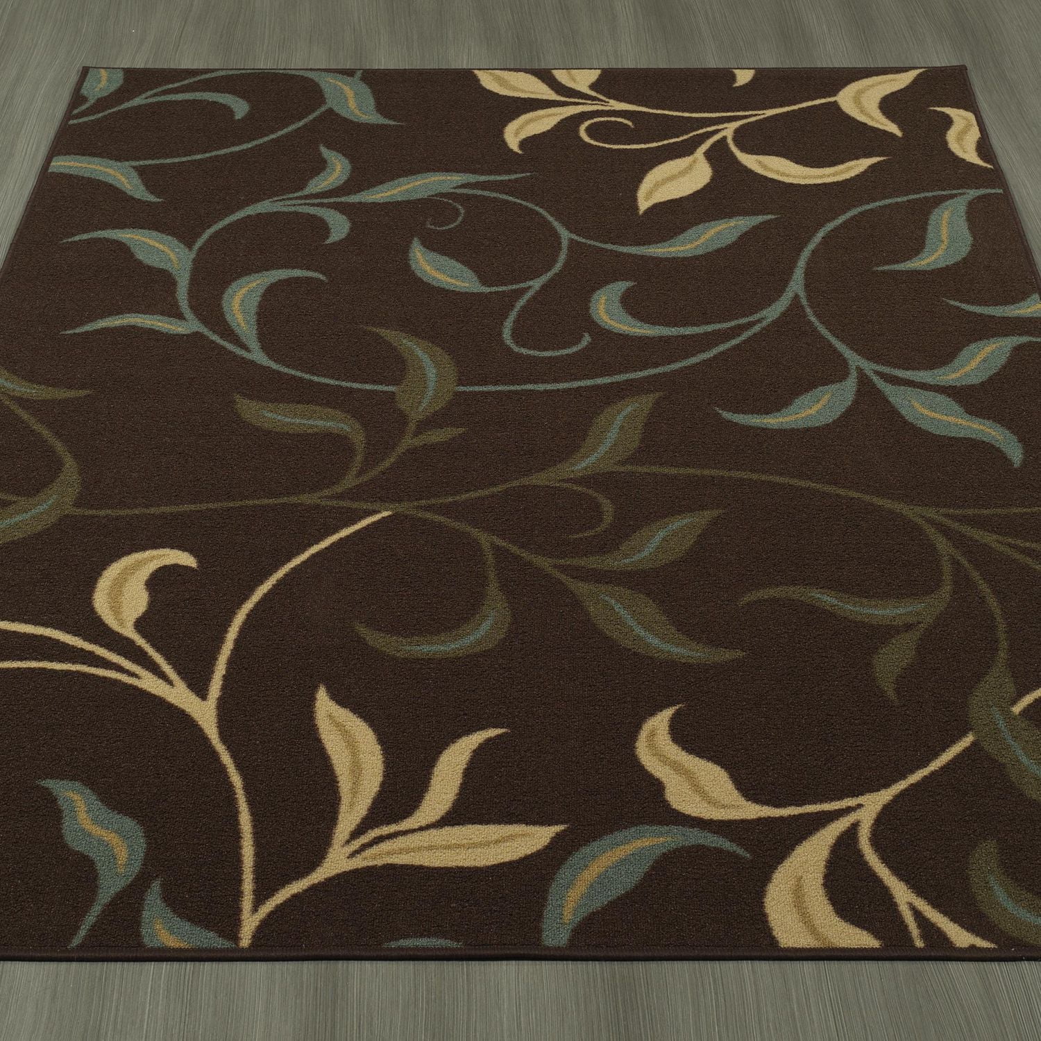 Ottomanson Ottohome Collection Non-Slip Rubberback Leaves Design Indoor Rug/ Mat