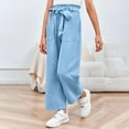 thumbnail image 2 of Bnwani Pants for Girls Lace Up High Waist Pant Lightweight Pockets Casual Loose Long Trousers Size 4-13 Blue, 2 of 7