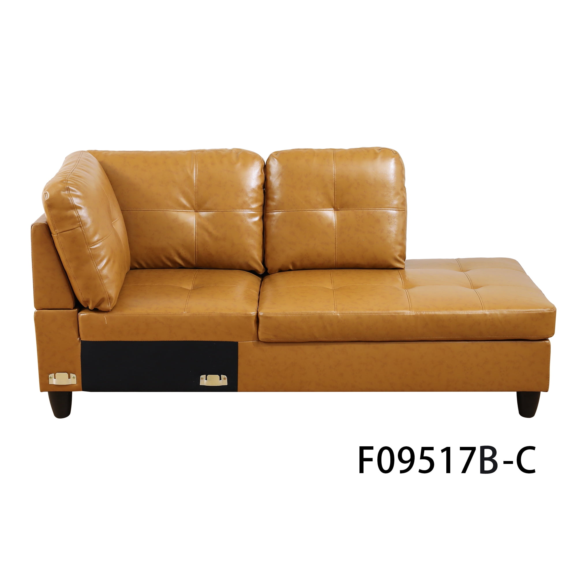 Hommoo L Shaped Sectional Couches and Sofas, 4-Seat Semi Semi PU Synthetic Leather Sectional Sofa Sets, Modern Living Room Furniture Sets, 17.5'' Back Height, Turmeric(No Ottoman)