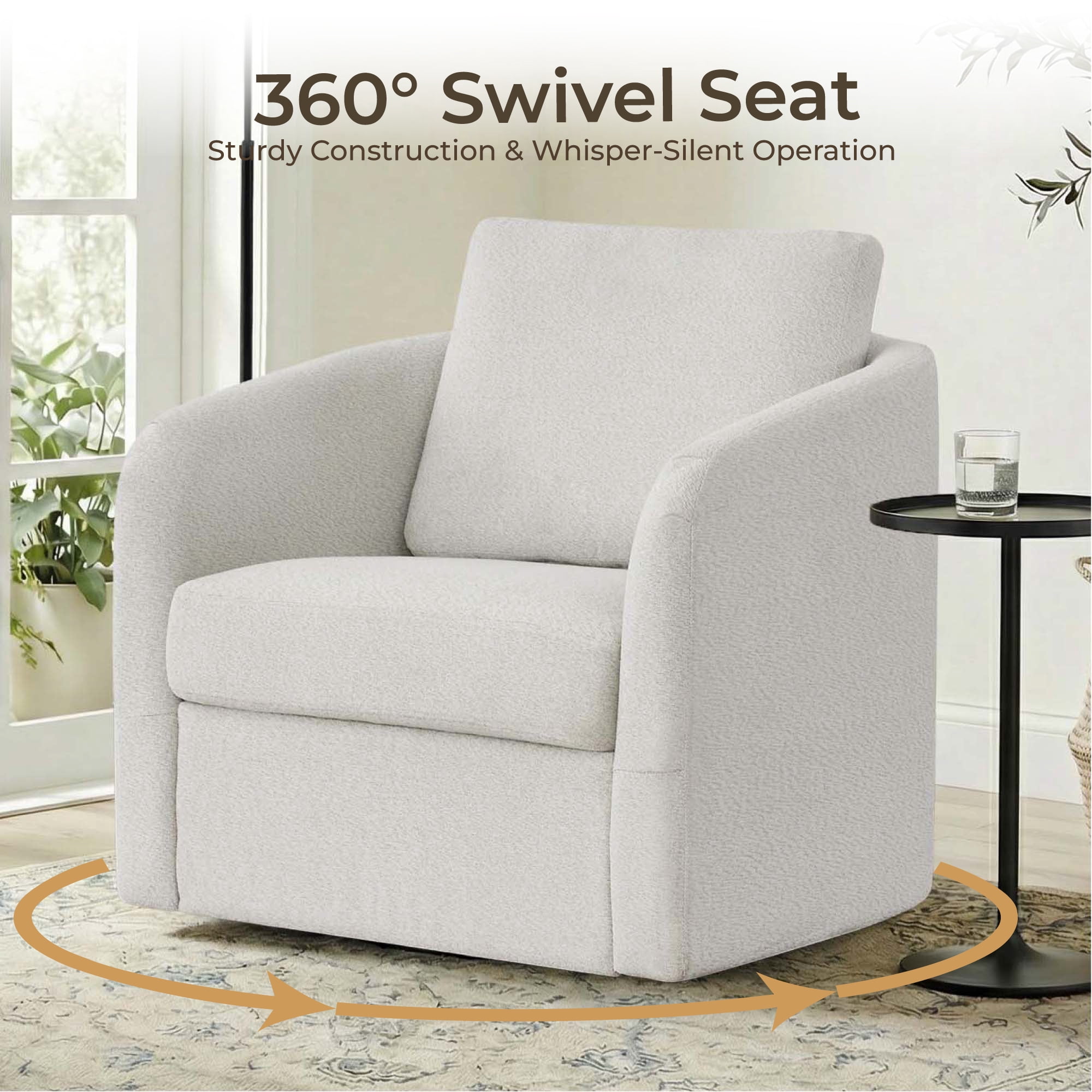 Spruce & Spring Swivel Barrel Accent Chair, Upholstered Armchair with Washable Slipcover & Hidden Storage, for Living Room & Bedroom, Creamy Gray Fabric