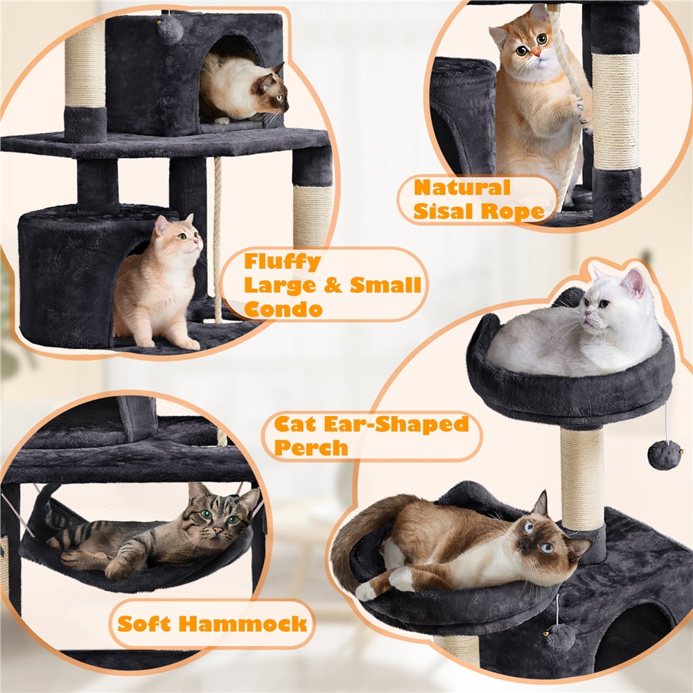 Yaheetech 62" H Multi Level Cat Tree Tower with 2 Condos & Scratching Post, Black