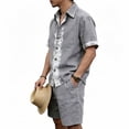 thumbnail image 5 of JUUYY Men's Linen 2 Piece Sets Short Sleeve Loose Fit Collar Button Down Shirt Shorts with Pocket Set Casual Summer Beach Outfits Dark Gray XXXL, 5 of 9