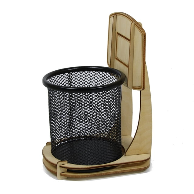 Portalápices Soporte de baloncesto Soporte de lápiz de malla Organizador de bolígrafos de metal Base acolchada redonda Negro para escritorio Oficina seitruly WJU1611-00